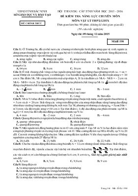 Đề kiểm tra năng lực chuyên môn môn Vật lý THPT, GGTX thời gian làm bài 90 phút